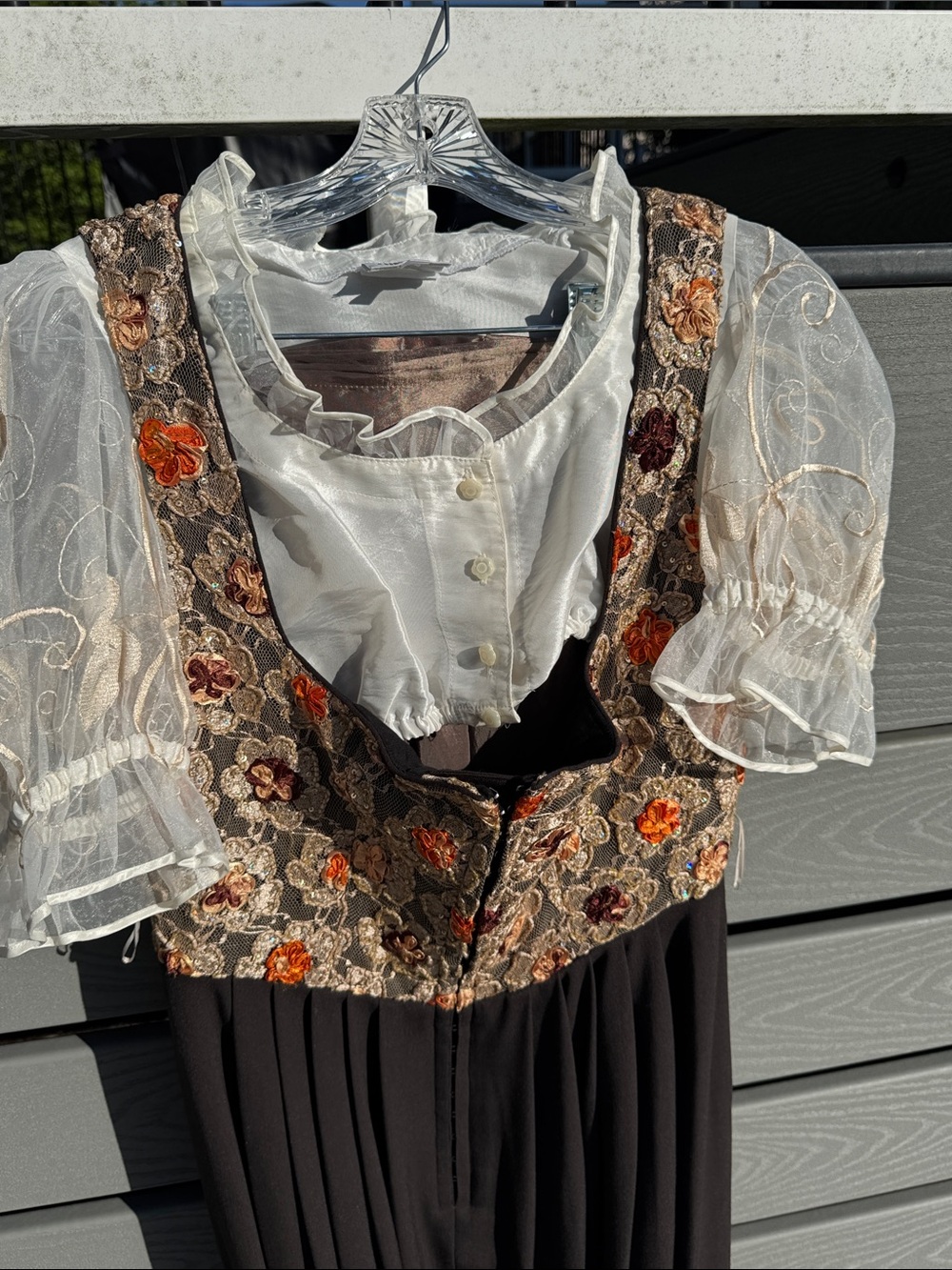 Authentic Vintage-Inspired German Dirndl Dress w/ Cream Satin Bodice Blouse. - Picture 9 of 10